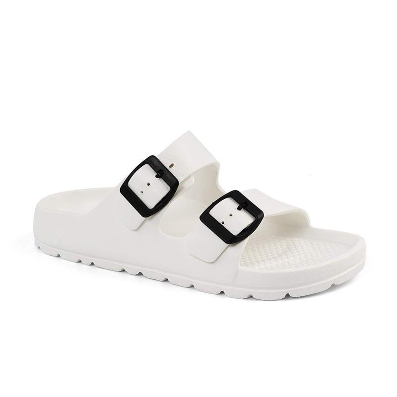 FUNKYMONKEY Women's Comfort Slides Double Buckle Adjustable EVA Flat Sandals (8 M US, New White B) - Image 1
